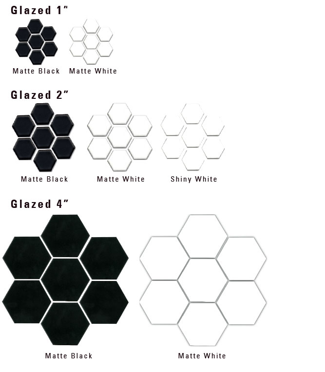 Hex Mosaics, 4 Inch Hexagon Floor Tile White